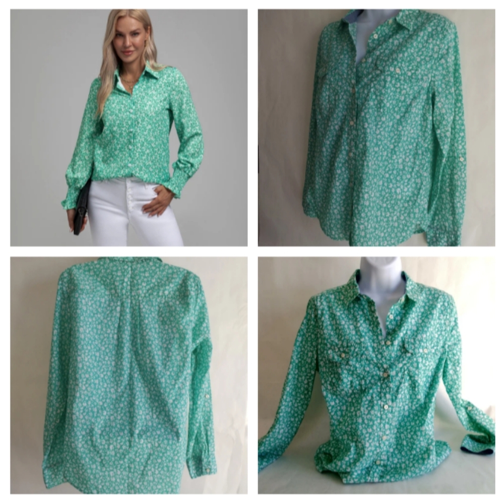 Women's St. John's Bay Green Button-down  - Size Medium, Button down Top, 100% c